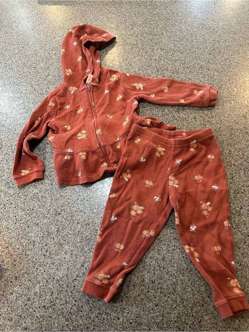 Carter's Rust Floral Waffle-Knit Hoodie & Joggers